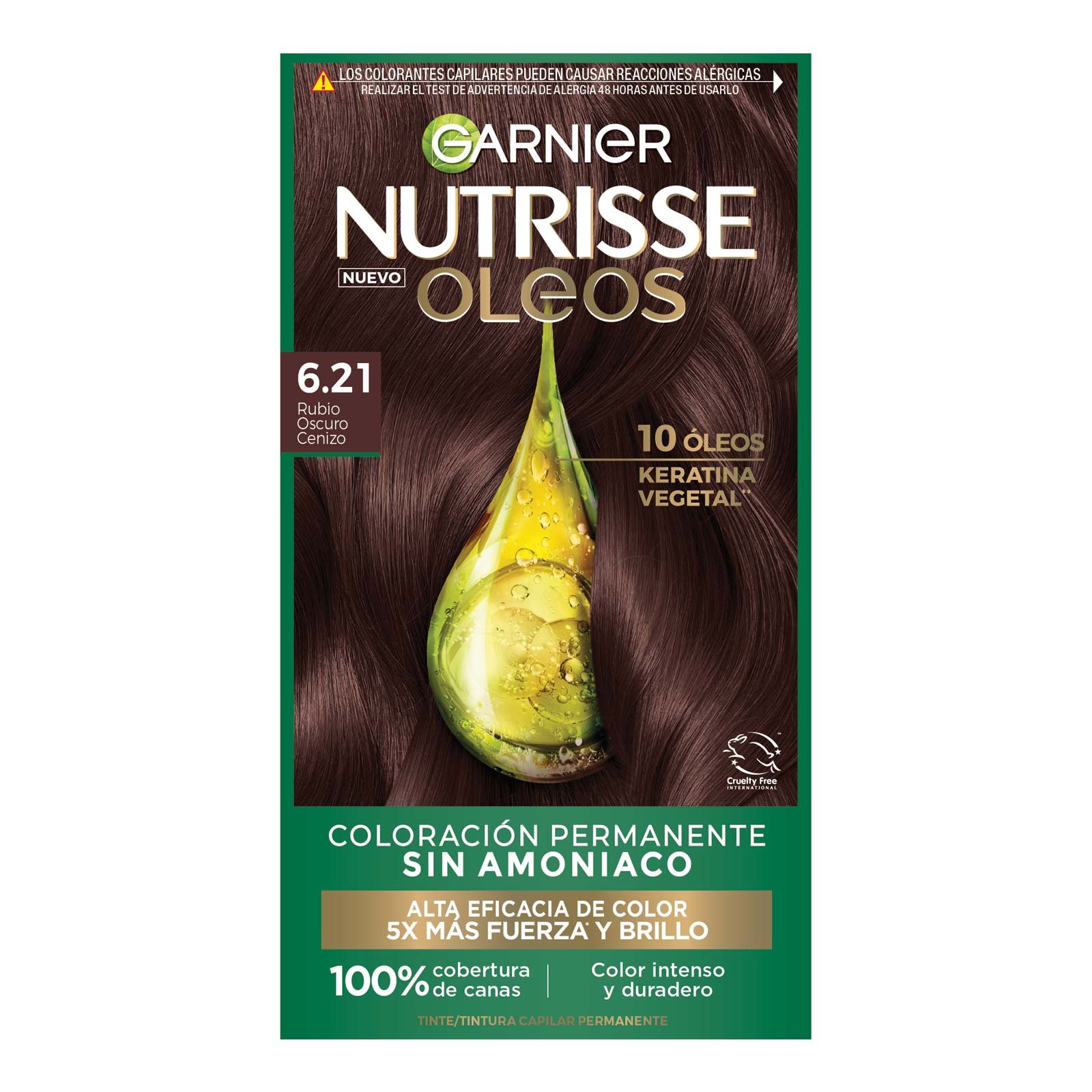 COLORACIÓN SIN AMONIACO NUTRISSE OLEOS TONO 6.21 RUBIO OSCURO CENIZO